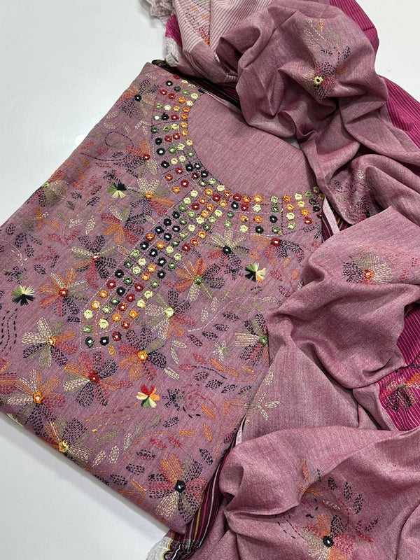 Handmade Embroidered 3 Pc Suit  Khadi Khaddar Collection #1