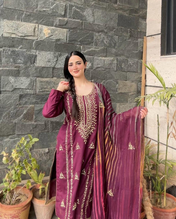 3 PC Hand Embroidered Lawn Collection #36