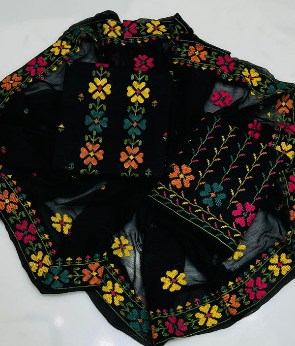 3PC Machine Embroidered on Premium Quality Cotton Lawn  #17