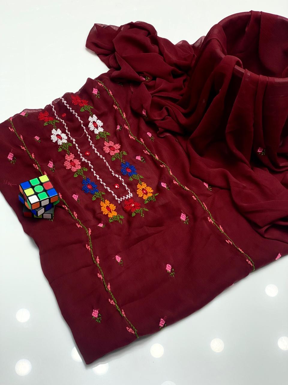 3PC Handmade Embroidered on GTM Premium Quality Lawn #20