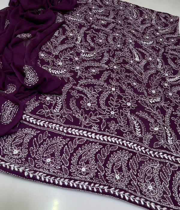 2PC Handmade Embroidered on Premium Quality Chiffon  #21