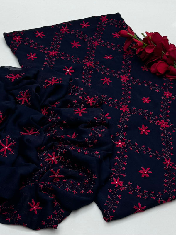 2PC Handmade Embroidered on  Premium Quality Bamber Chiffon #23