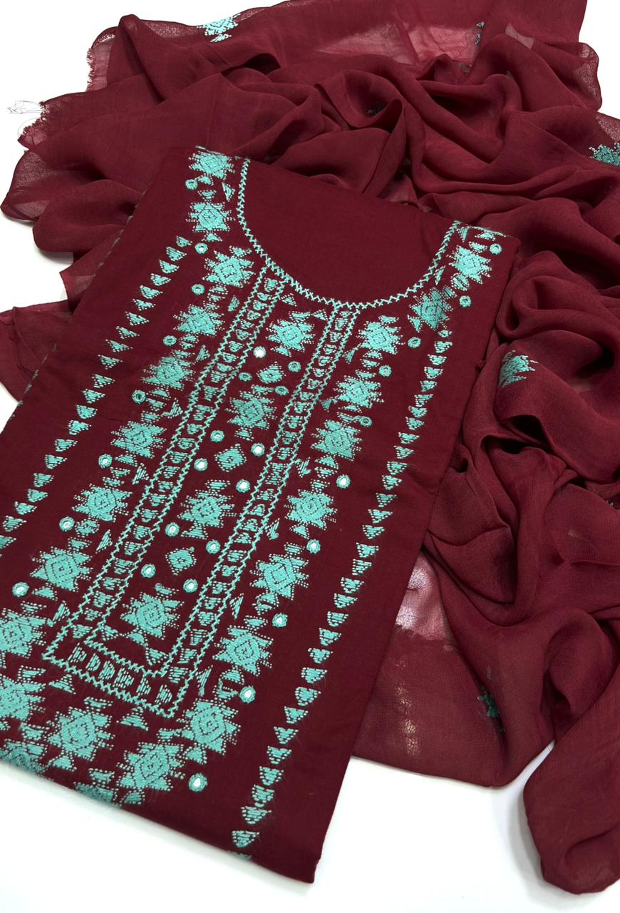 3PC Handmade Embroidered on GTM Premium Quality Lawn #25