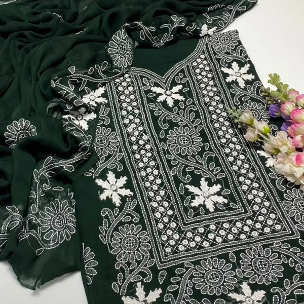 2PC Handmade Embroidered on  Premium Quality Bamber Chiffon  #28