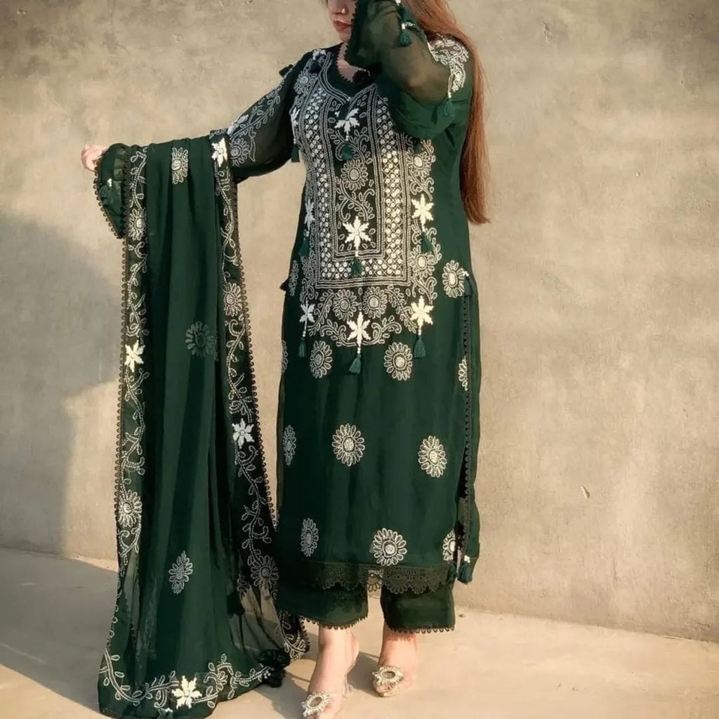 3PC Handmade Embroidered on GTM Premium Quality Lawn #28