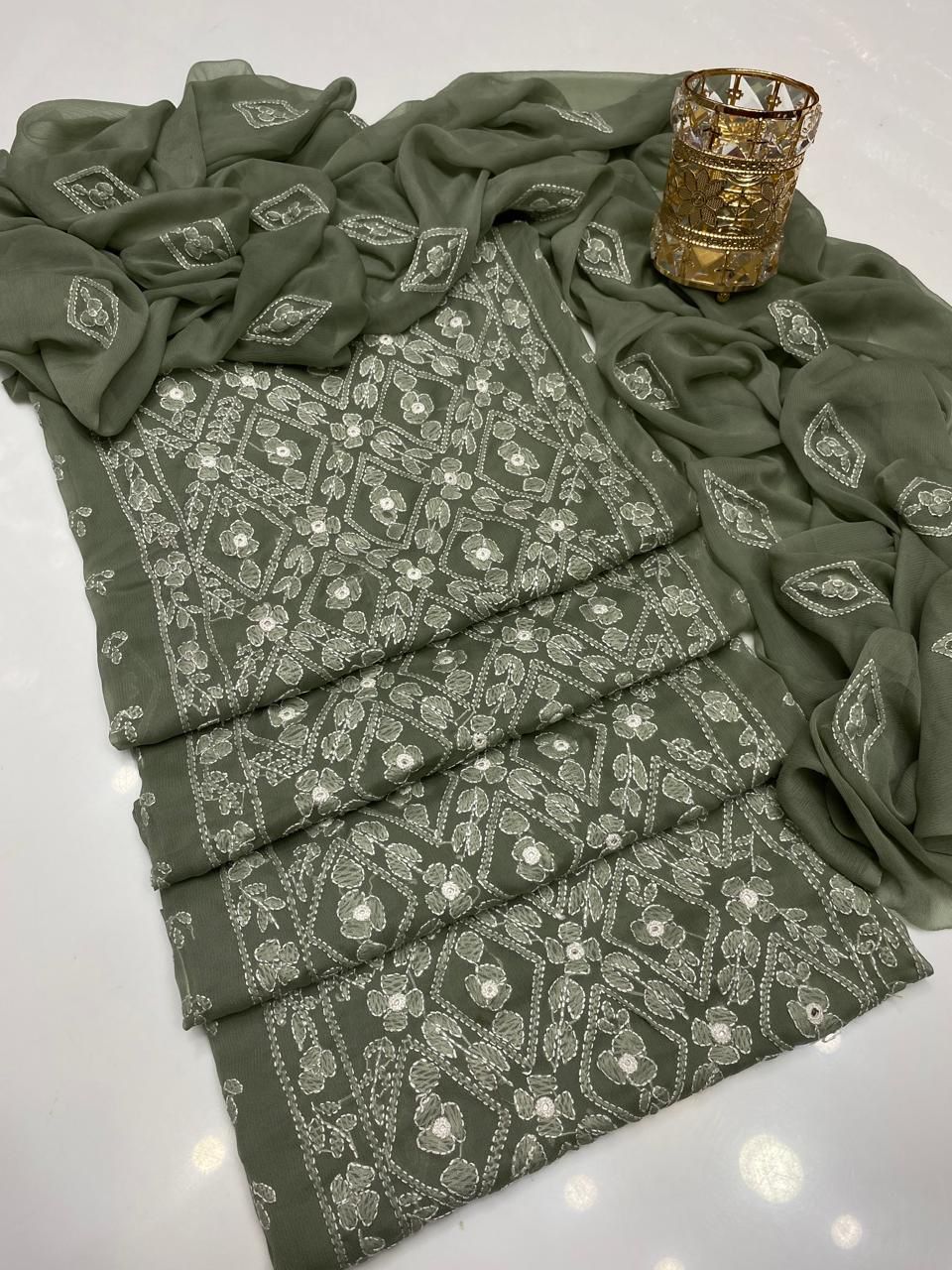 3PC Handmade Embroidered on GTM Premium Quality Lawn #33