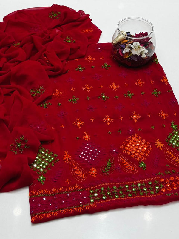 2PC Handmade Embroidered on Premium Quality Chiffon  #34