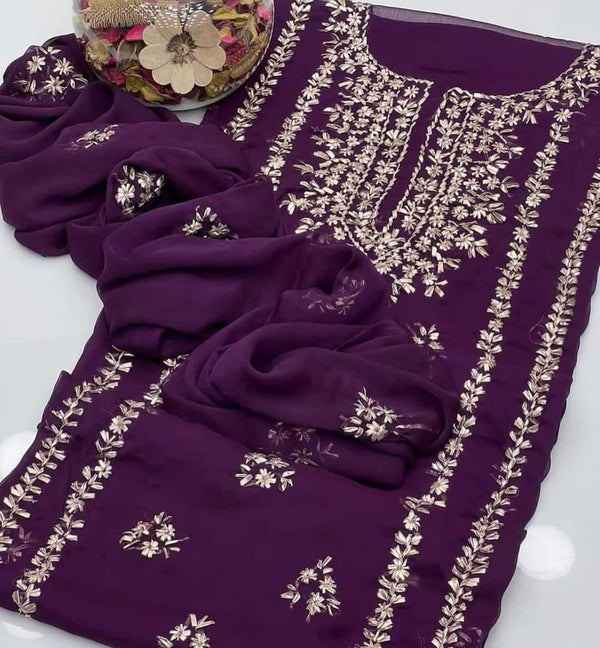 Handmade Embroidered Soft Bamber Chiffon 2-Piece Suit – Collection #18