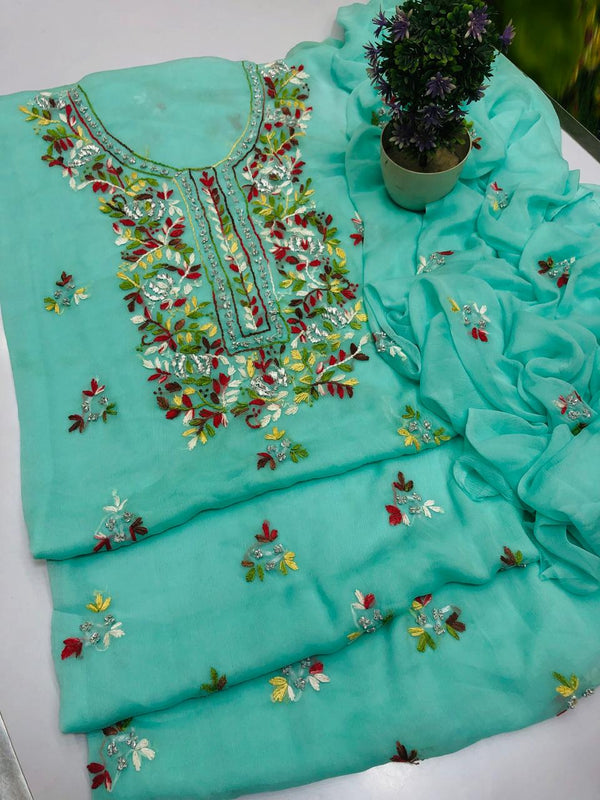 Handmade Embroidered Soft Bamber Chiffon 2-Piece Suit – Collection #19