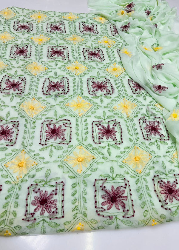 Handmade Embroidered Soft Bamber Chiffon 2-Piece Suit – Collection #21