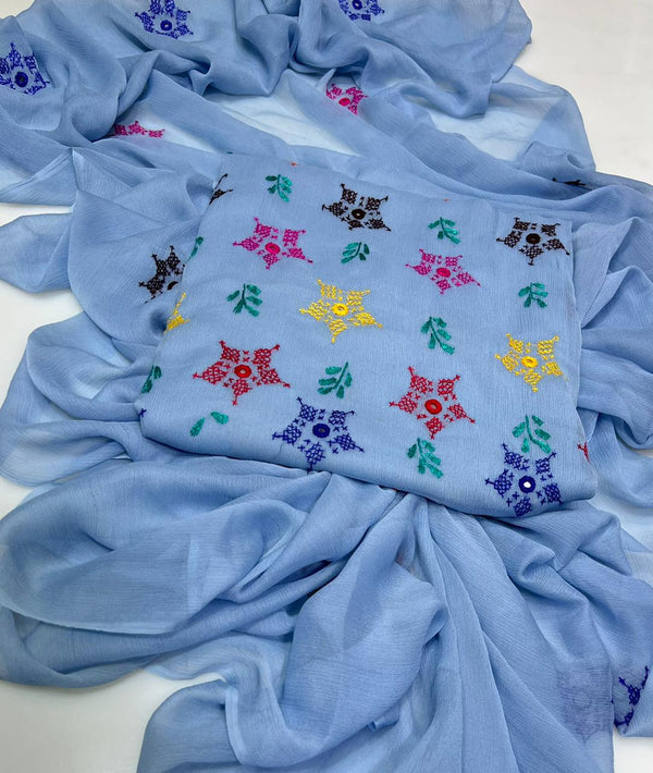 Handmade Embroidered Soft Bamber Chiffon 2-Piece Suit – Collection #15