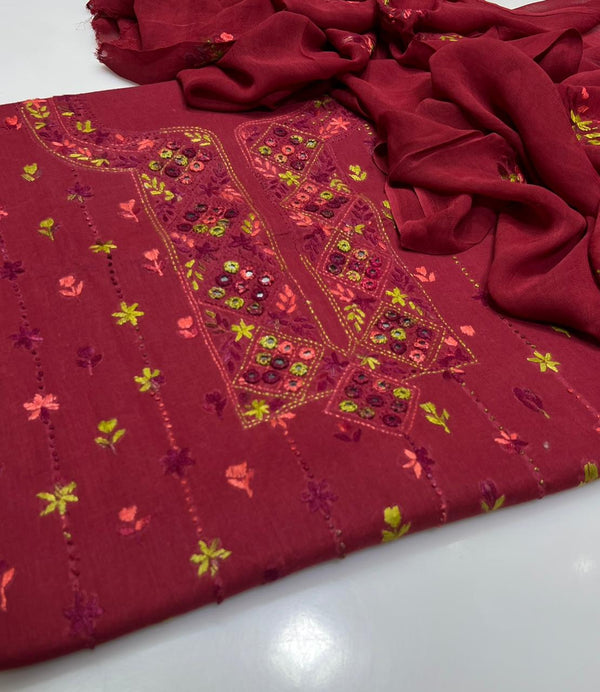 3 PC Hand Embroidered Lawn Collection #28