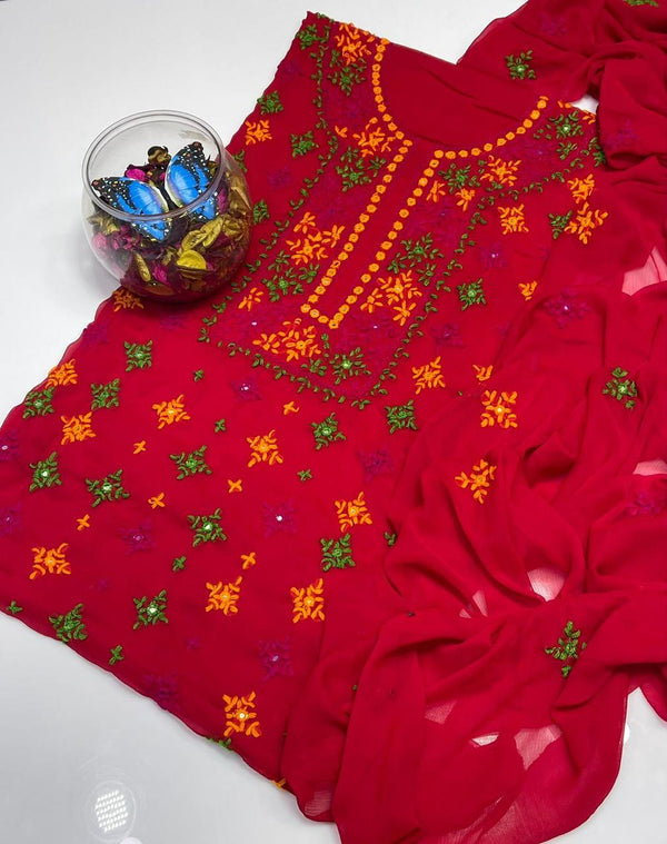 Handmade Embroidered Soft Bamber Chiffon 2-Piece Suit – Collection #9