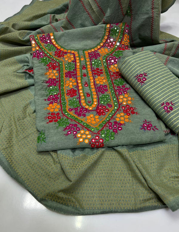 Handmade Embroidered 3 Pc Suit  Khadi Khaddar Collection #3