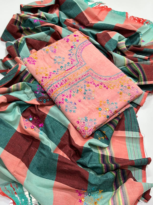 Handmade Embroidered 3 Pc Suit  Khadi Khaddar Collection #2