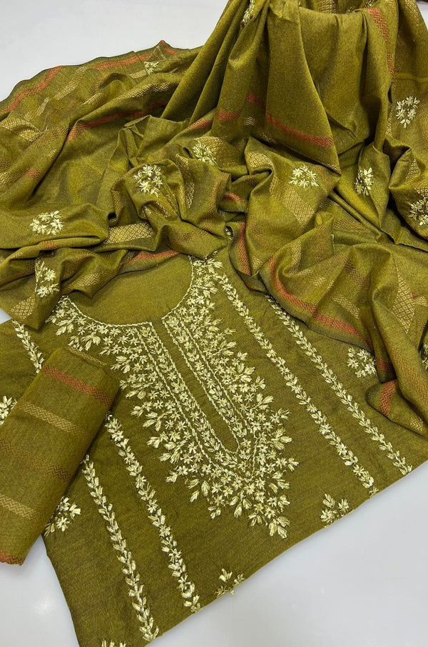 Handmade Embroidered 3 Pc Suit Khadi Khaddar Collection #5