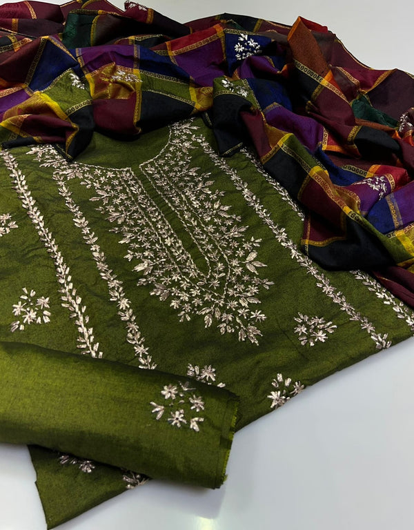 Handmade Embroidered 3 Pc Suit Khadi Khaddar Collection #5