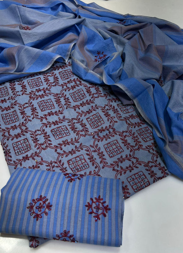 Handmade Embroidered 3 Pc Suit Khadi Khaddar Collection #4