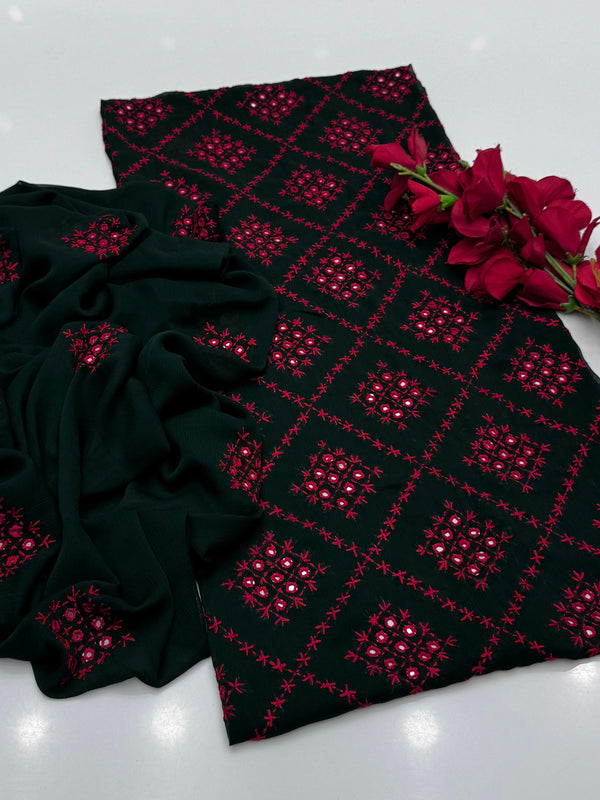 Handmade Embroidered Soft Bamber Chiffon 2-Piece Suit – Collection #25