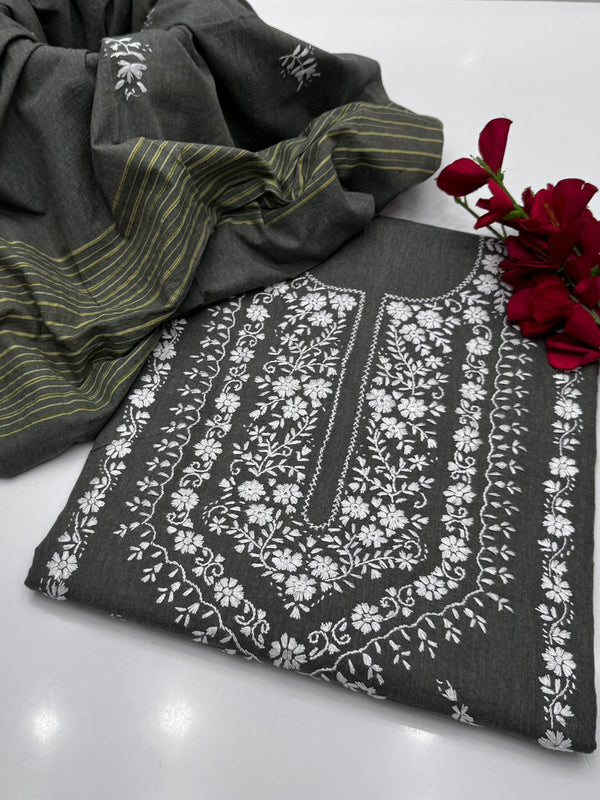 Handmade Embroidered 3 Pc Suit Khadi Khaddar Collection #11