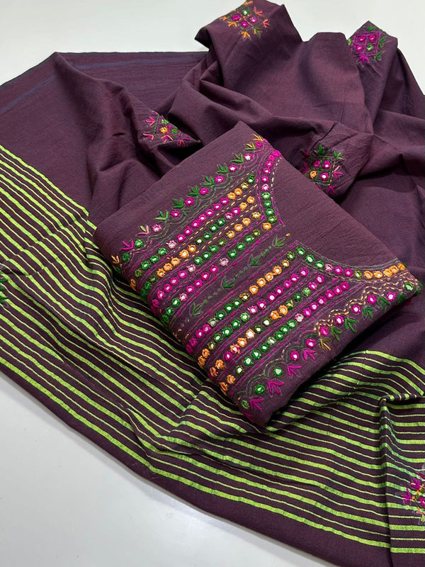 Handmade Embroidered 3 Pc Suit Khadi Khaddar Collection #9