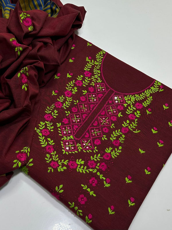 Handmade Embroidered 3 Pc Suit Khadi Khaddar Collection #8