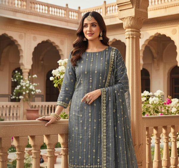 Shafon embroidered & pearls work shirt, Shafon boti & pearls work duppata,  3Pc