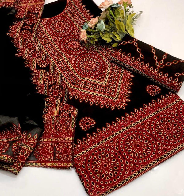 3PC Machine Embroidered on GTM Premium Quality Lawn Cotton #18